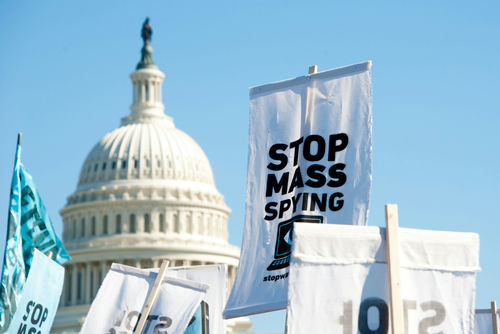 shutterstock_160092758.jpg Protest signs against mass spying near the U.S. Capitol.