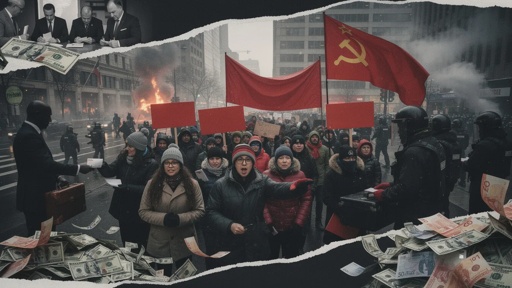 shutterstock_2731254285.jpg A group of protesters holding red flags and signs during a demonstration