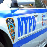 Close-up of a NYPD police car.