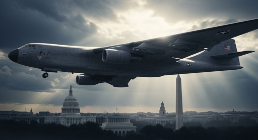 Doomsday,Plane,Hovering,Over,Washington Military aircraft flying over Washington D.C. with iconic landmarks in view