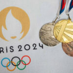 Paris 2024 logo and Olympic gold, silver, bronze medals.