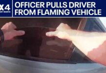 Highway Inferno, One Daring Grab Texas police officer pulls driver from flaming vehicle