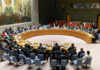 UN Security Council meeting in session, multiple representatives attending.