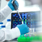 Scientist conducting a DNA test in a laboratory.